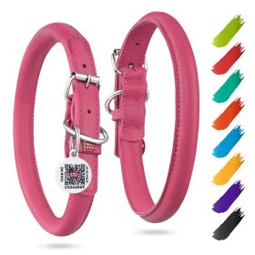 Pink Ultra Soft Rolled Leather Dog Collar for Small Medium Dogs Soft Padded Male and Female Dog Collar 13-16 inch Neck